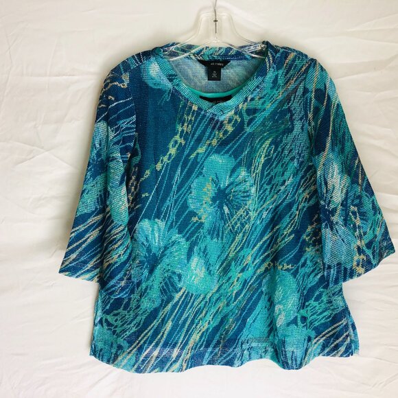 Ali Miles Women's Size PS Petite Small Sheer Knit Floral Top With Tank - Picture 5 of 6